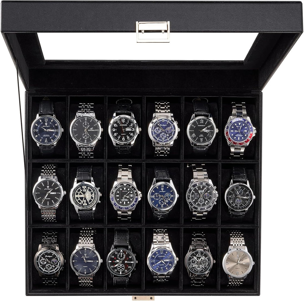 Watch Box with Glass Lid, 3-18 Slots PU Leather Watch Storage Organizer & Display Case | ProCase